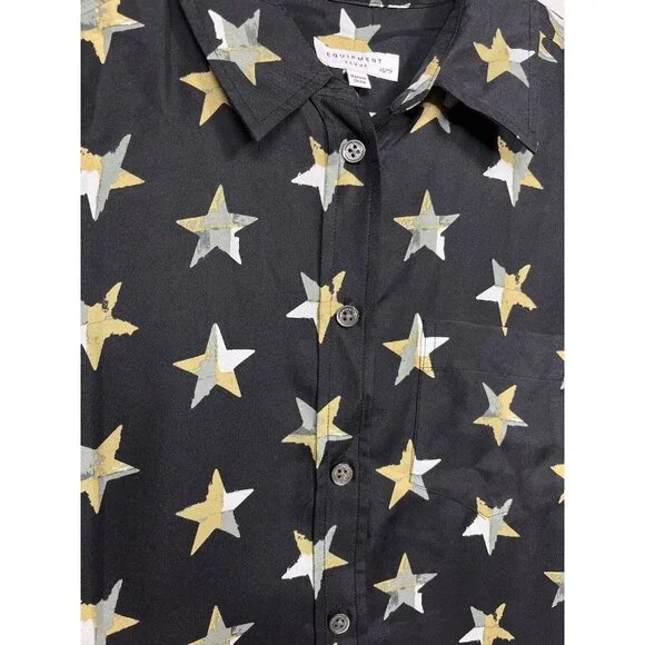 Equipment Femme Dress Women XS Black Brett Star Print Silk Shirt Dress - Picture 5 of 12